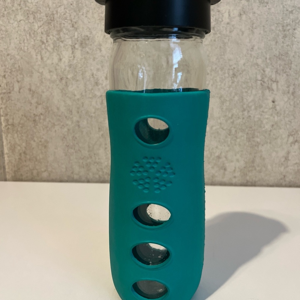 Life Factory Teal Glass Water Bottle with Black Lid